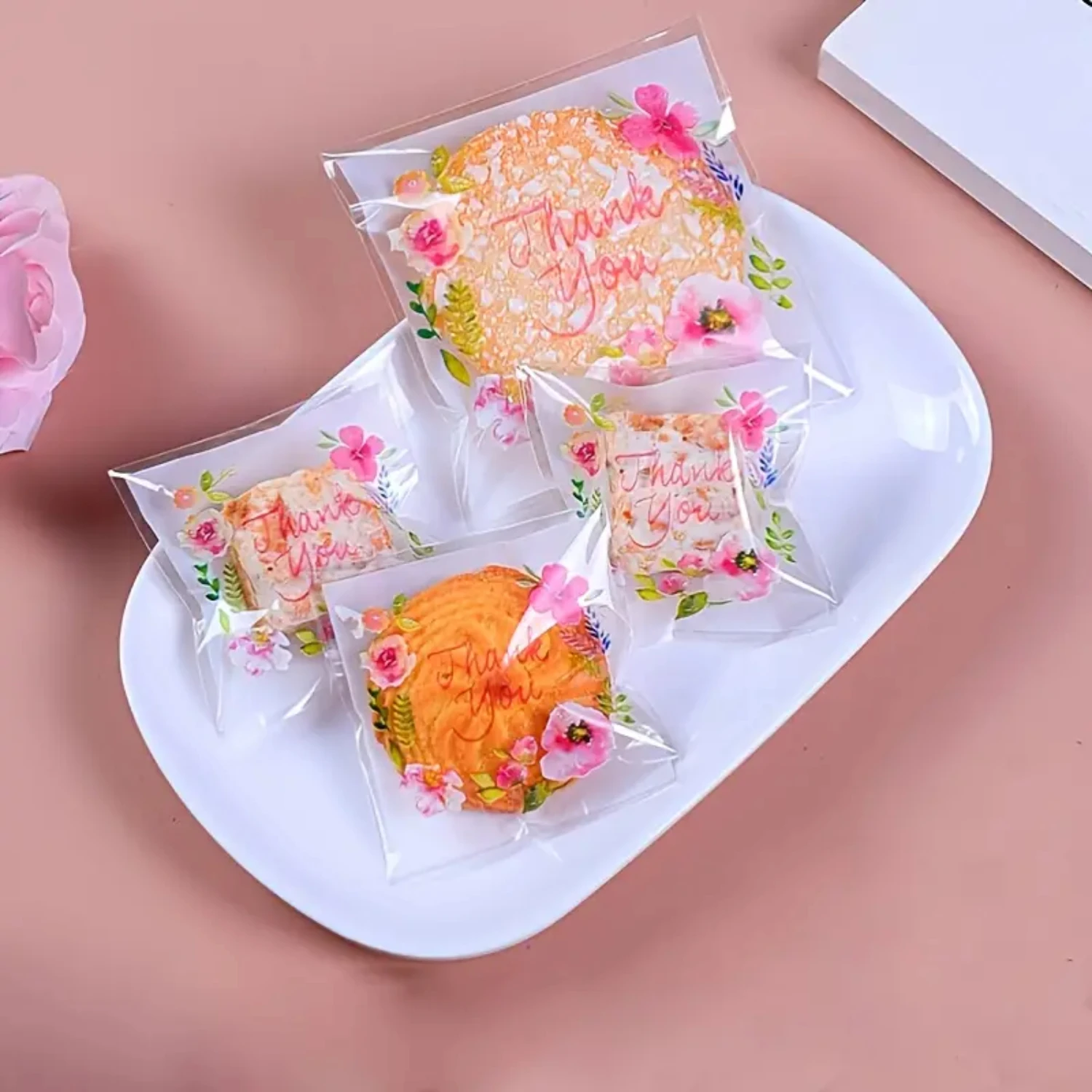 Small, Translucent Flower Self-adhesive Sealing Baking Packaging Bag for Biscuits, Nougat, Candy, Jewelry - Goodie Bag, Goody Ba