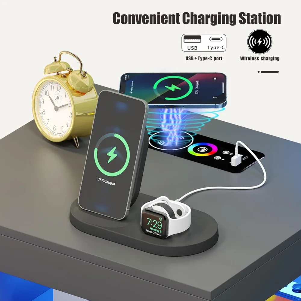 Intelligenter Nachttisch im 2er-Set mit Lichtern: LED-Nachttisch, Nachttisch mit Ladestation, LED-Nachttisch