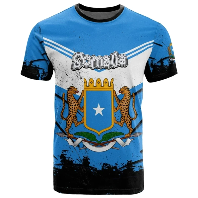 Somali Flag National Emblem 3D Printed Men Women T-shirt Summer Sports Fitness Short Sleeve Tee Shirts Oversized Tees Tops 2024