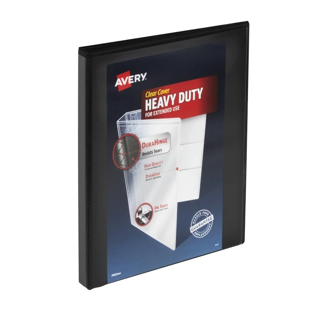 Сверхмощная папка с оглядом, 0,5 дюйма, наклонные кольца одним касанием, емкость 135, черная папка DuraHinge DuraEdge, четыре кармана для школы