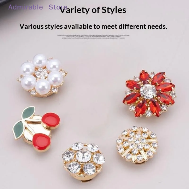 wCrystal Pearl Button Covers Detachable Clip-On Shirt Coat Decorative Buttons Sewing Button For DIY Blouses Clothing Women Men