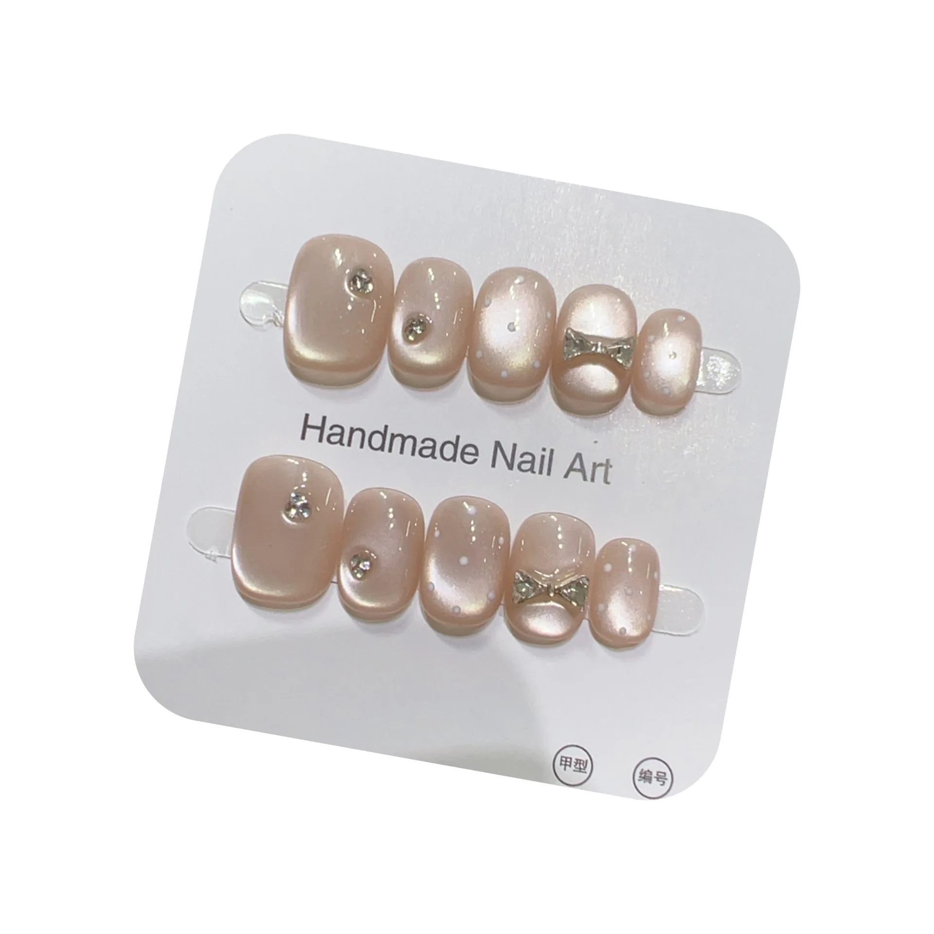 10 pezzi fatti a mano francesi breve stampa sulle unghie lucide cat eye a pois diamante fiocco design unghie finte unghie indossabili consigli artistici ragazze