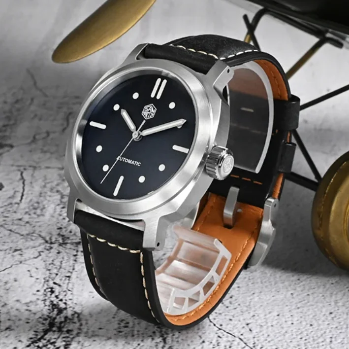 San Martin Mens Pilot Watches 40mm Automatic Mechanical Wristwatch Diver 10Bar Waterproof C3 Luminous YN55A Quick Release Strap