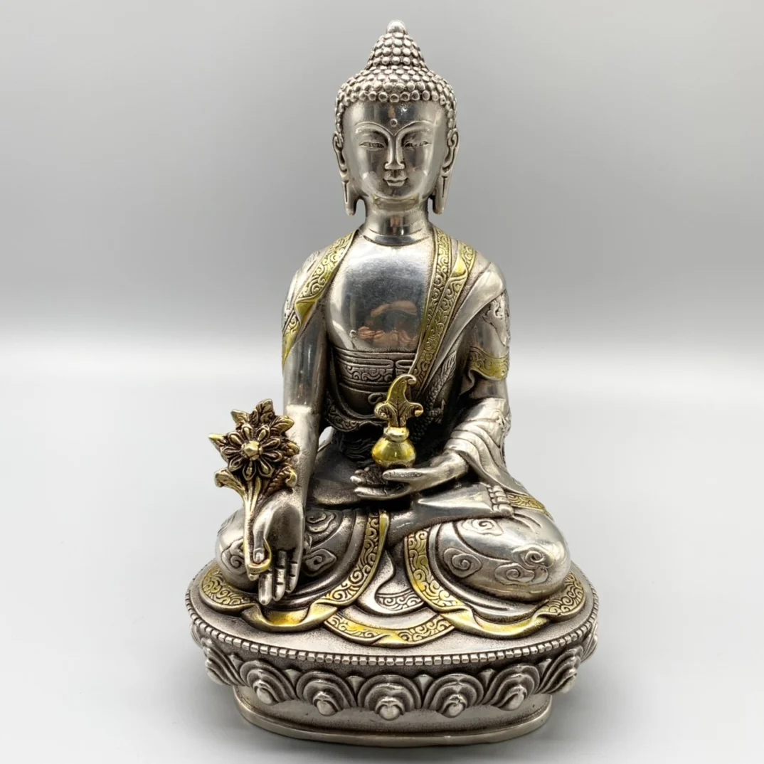 

China Fine Workmanship Tibetan Silver White Copper Sculpture Good Luck ‘ Bodhisattva Buddha ’Metal Crafts Home Decoration