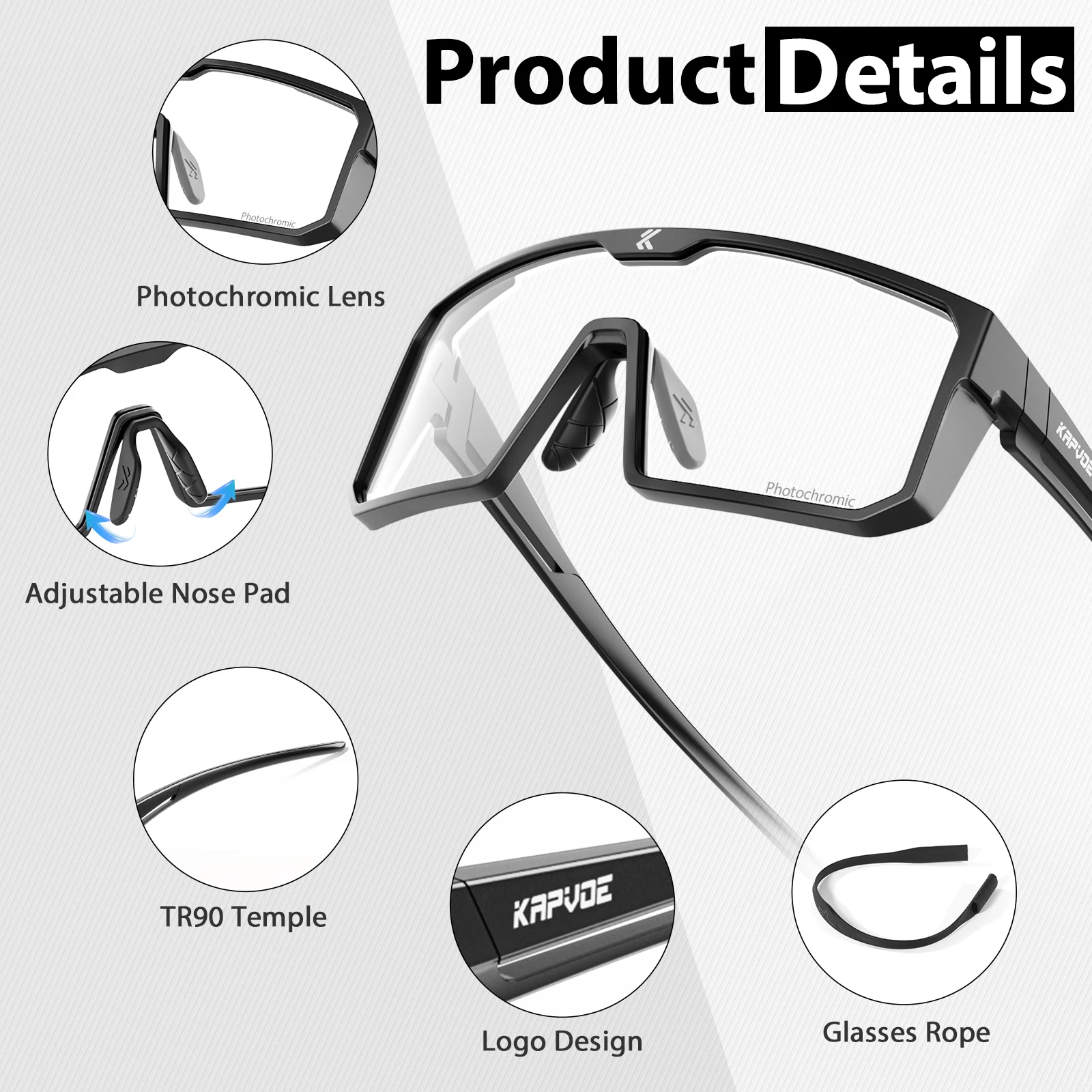 Kapvoe MTB gafas de sol para bicicleta de carretera UV400 gafas de protección fotocromática hombres mujeres montar gafas a prueba de viento gafas para deportes al aire libre