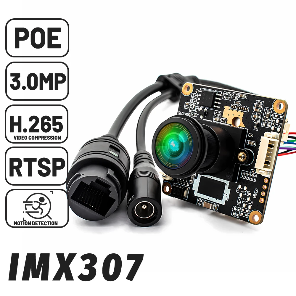 

WGWK IP Camera Board IMX307 3MP Ultra Low illumination With 1.5mm 180° FIsheye Lens Onvif H.265 RTSP POE Security Webcam Module