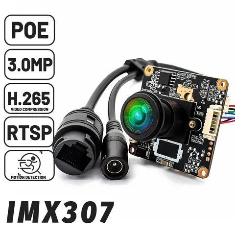 WGWK IP Camera Board IMX307 3MP Ultra Low illumination With 1.5mm 180° FIsheye Lens Onvif H.265 RTSP POE Security Webcam Module