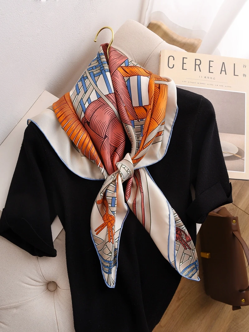 Masan & Masan Brand Designer Silk Scarf Rolling Edge Herm Scarfs Manual Shawls 100 % Natural Square Bandannas 90CM*90CM