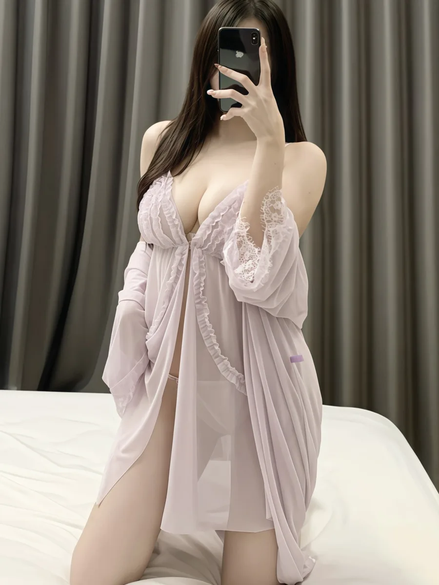 플러스 사이즈 섹시 퓨어 디자이어 나이트드레스 홈 섹시 파자마 투명 메쉬 캐미솔 레이스 트림 메쉬 스플라이싱 드레스 매력적인 2Y07