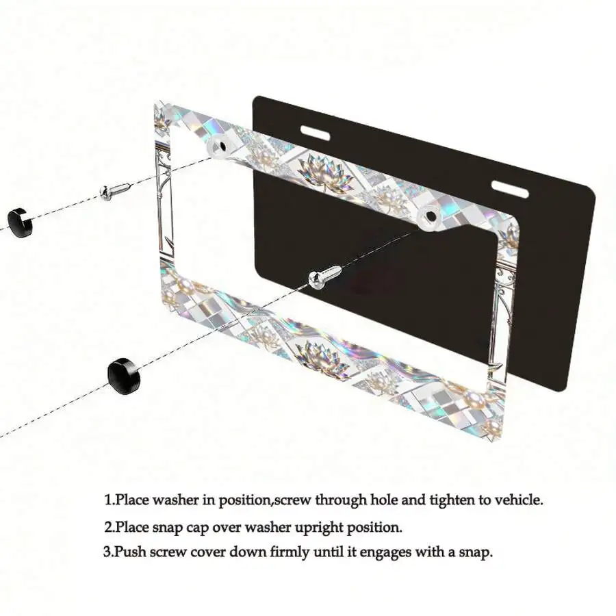 CKJ1pc Metal License Plate Frame, Exquisite Swan Design With Pearl Lotus Elements, Suitable For North America And Most