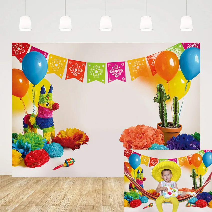 

Mehofond Mexico Style Banner Photography Background Birthday Party Decorations Kids Boy Balloons Flowers Photo Backdrop Studio