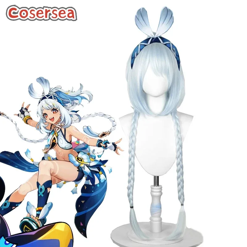

Cosersea Muinaa Косплей Парики Игра Genshin Impact Muinaa 100 см Длинный Синий Смешанный Белый Парик Конский Хвост Синтетические Волосы Термостойкие