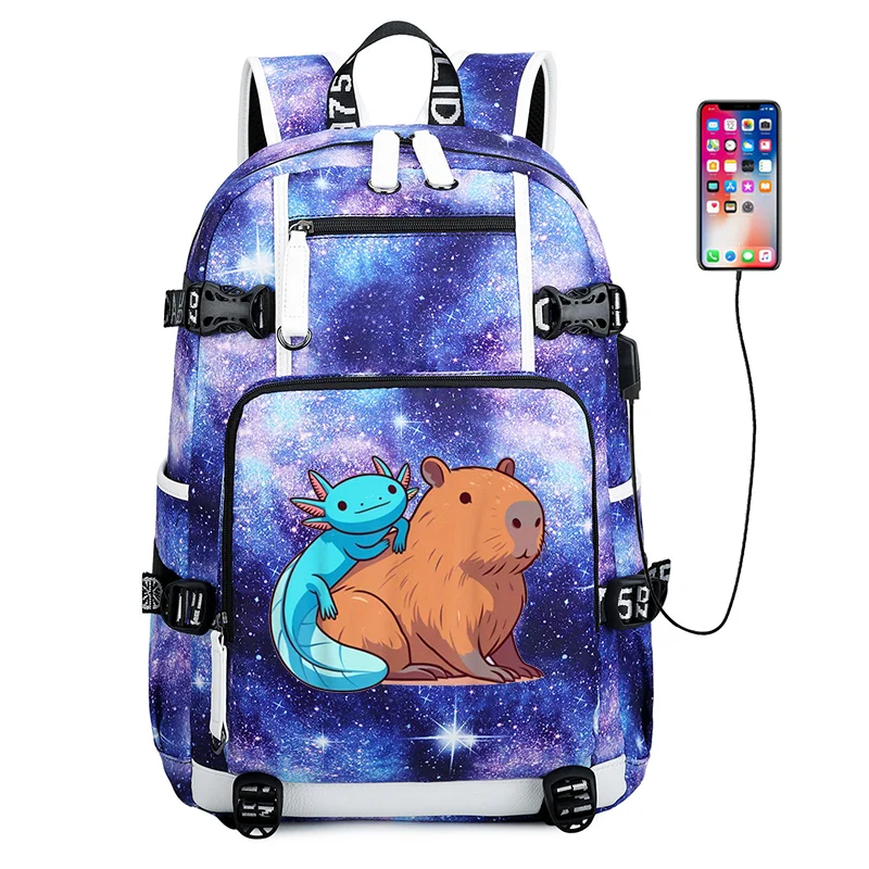 Boba Axolotl Students Backpack USB Charging SchoolBag 15.6 Inch Laptop Backpack Female Male Book Bag Back To School Bagpack Gift