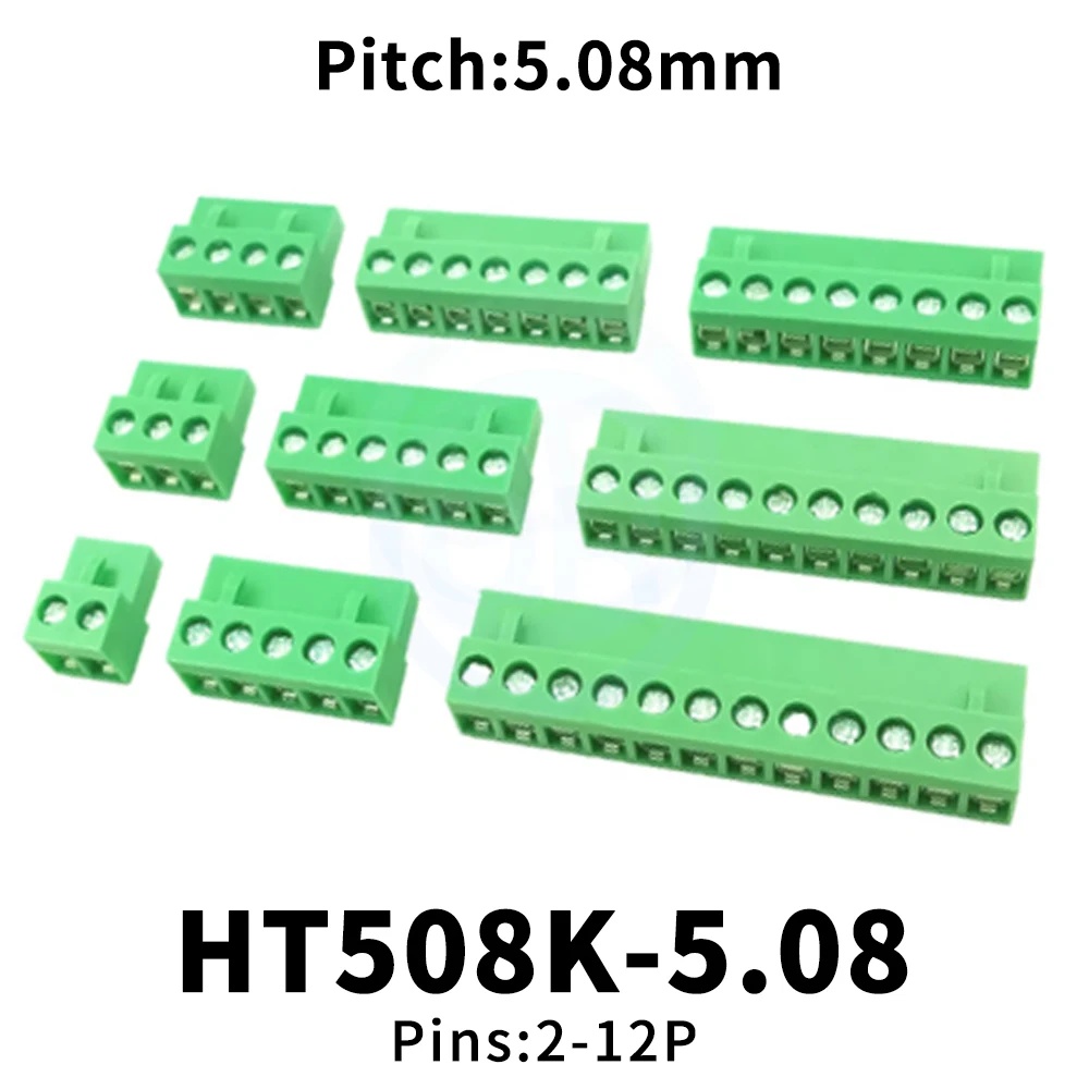 (10 pcs) HT508K-5.08MM Flat Pluggable PCB Terminal Block Splice Connector 508K-5.08 2~12Pin