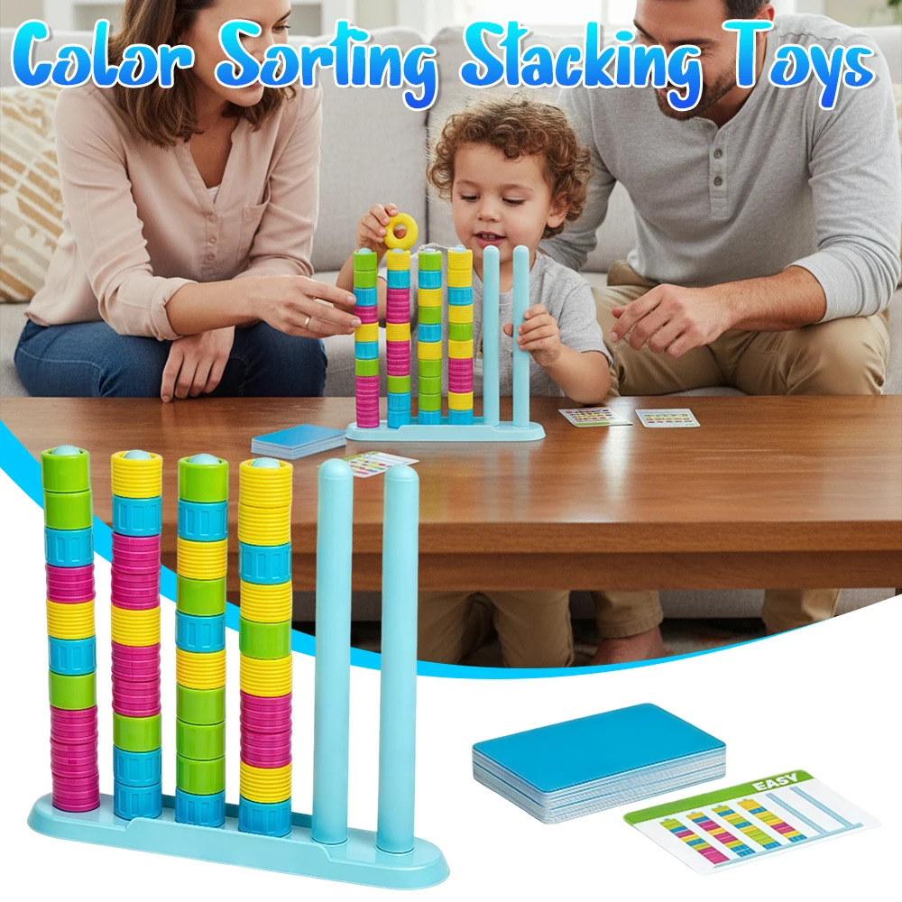 

Rainbow Building Blocks Stacking Game 2-4 Players Color Matching Stacking Toy Educational for Travel-Friendly Family Party Games