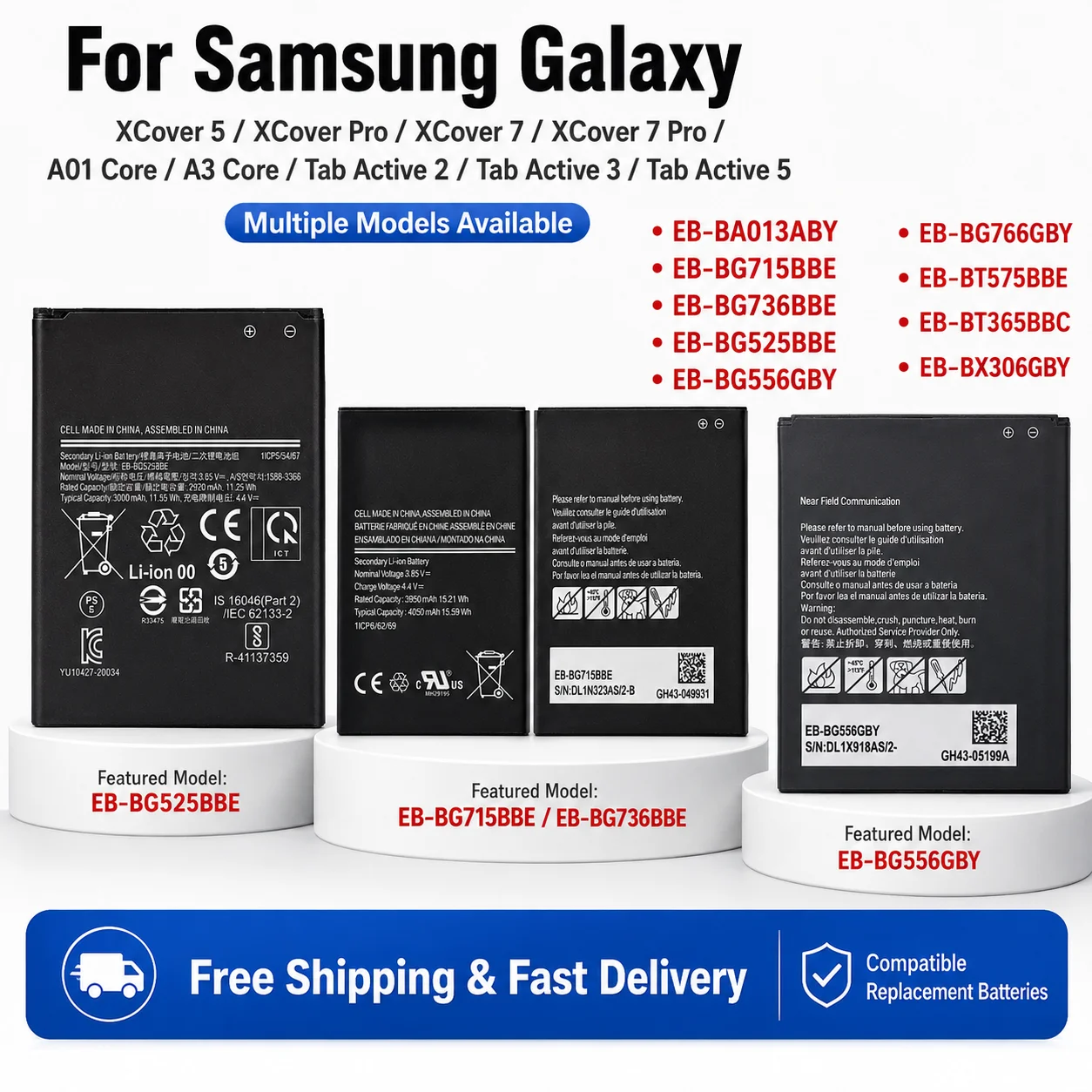 

BT575BBE BG556GBY BG715BBE BT365BBC Battery Replacement for Samsung Xcover 5 6 7 Pro A01 Core Tab Active 5