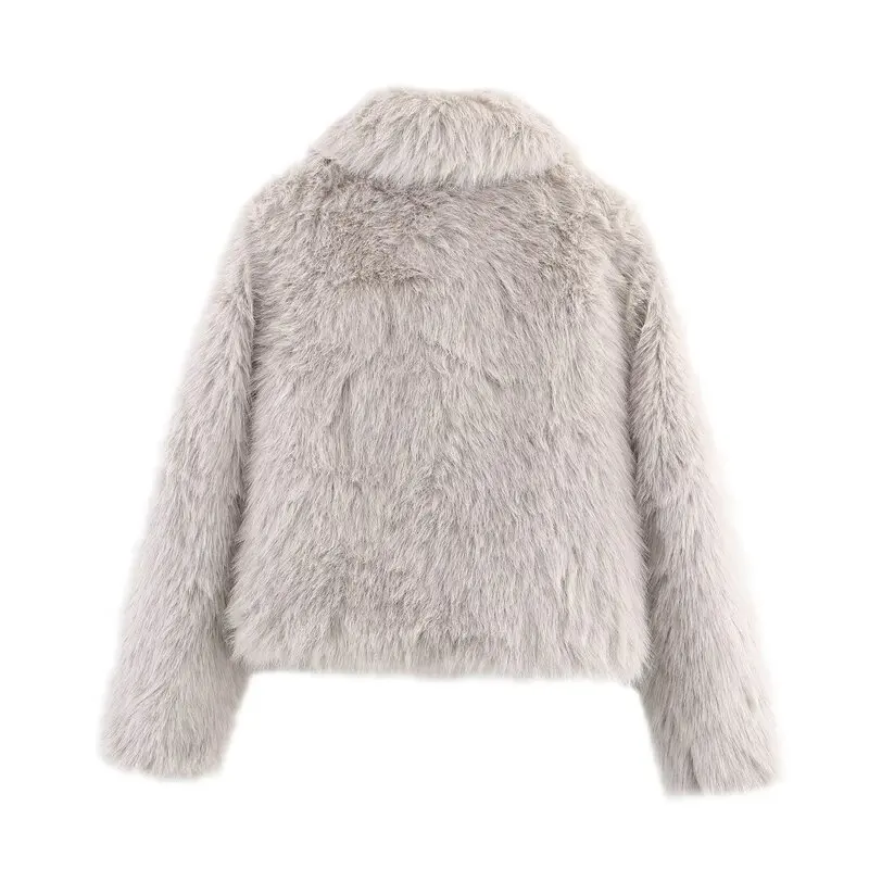 Damska modna kurtka z efektem sztucznego futra, zapinana na zamek, jesienno-zimowa, nowość, uniwersalna, długa, z wykładanym kołnierzem.