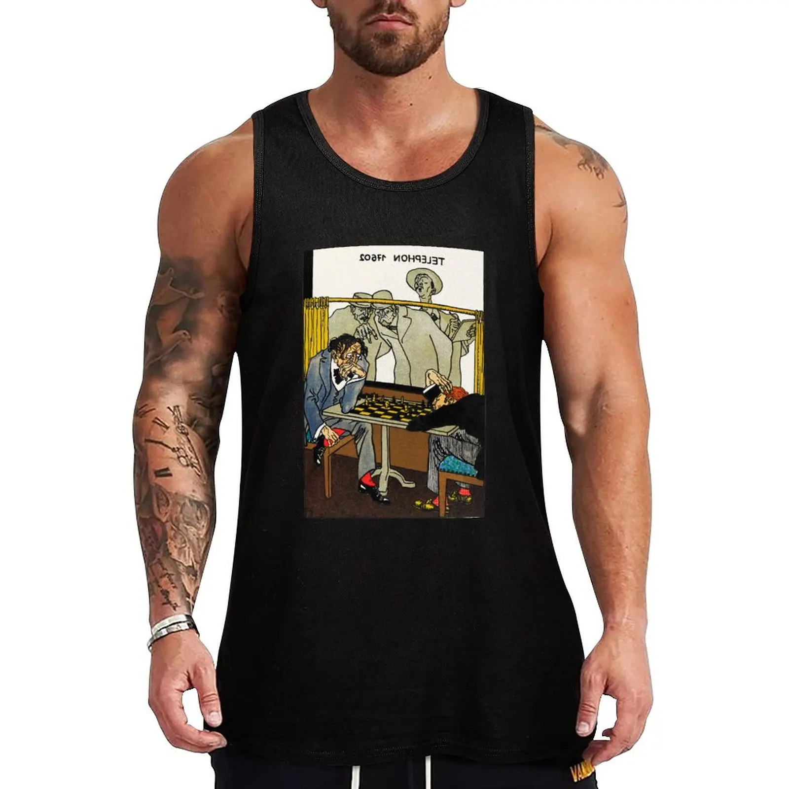 Viennese Café: The Chess Players Illustration by Moriz Jung Tank Top Men's summer vest gym