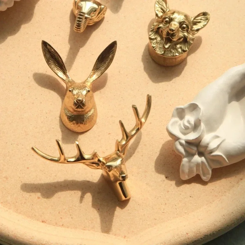 Animal Shape Furniture Handle Copper Color Drawer Knobs Retro Dresser Wardrobe Knobs Gold Kitchen Handles Door Pulls Hardware