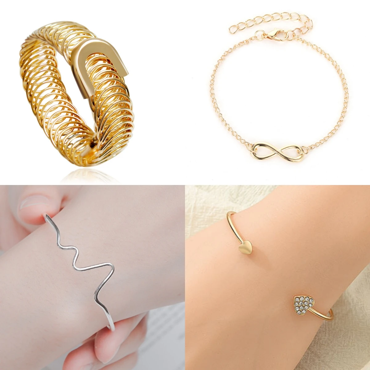 Trendy Love Heart Charms Bracelets Bangles for Women Bow Triangle Infinity Leaf Arrow Twist Round Bangle Open Adjustable Jewelry