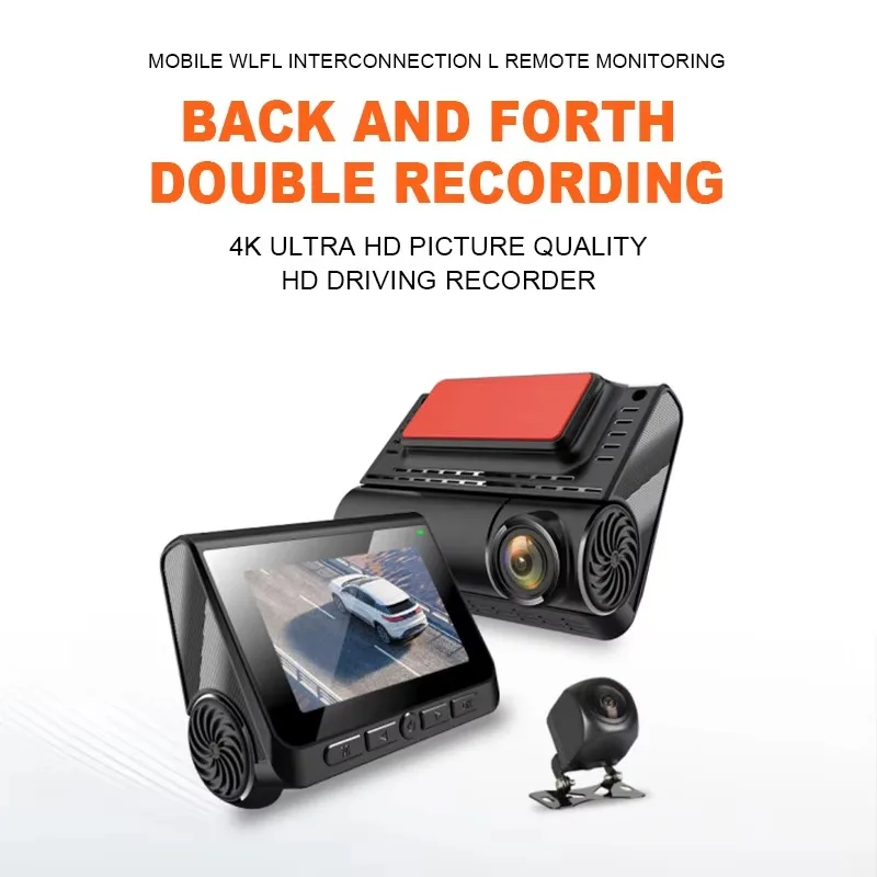 2 Channels  3'' IPS Screen WIFI Dash Cam AHD Front Rear and Inner Camera Car Video Recorder Dvr Black Box Driving Record for Car