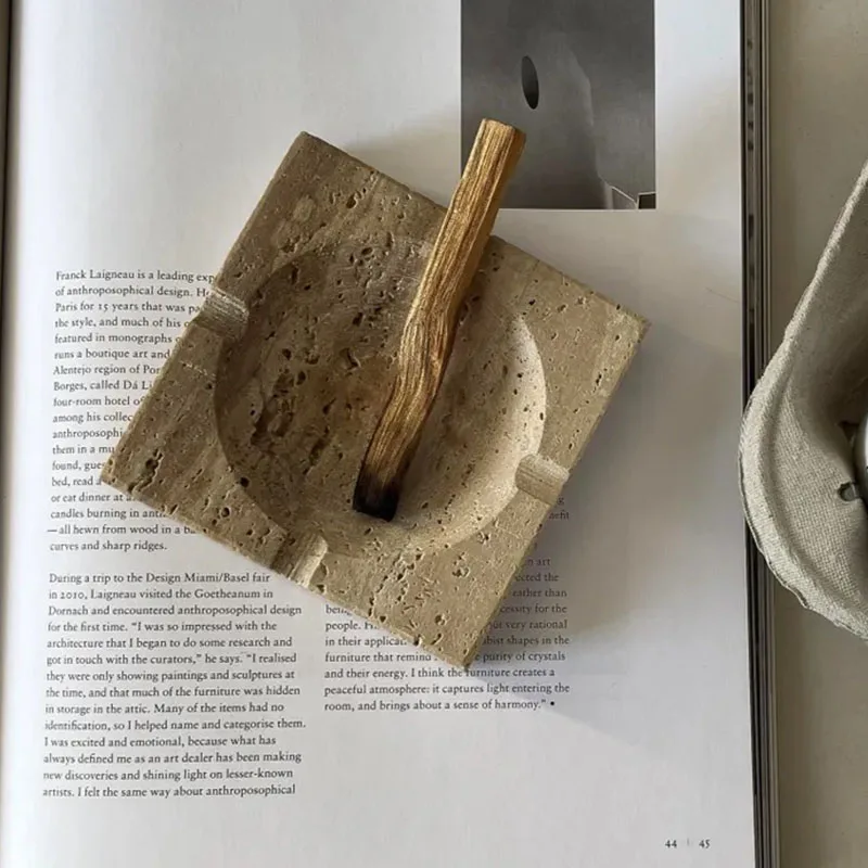 

Palo Santo Holder, Natural Travertine Incense Burner Wabi-sabi Wind Ornament Jewelry Storage Plate Travertine Stone Ashtray