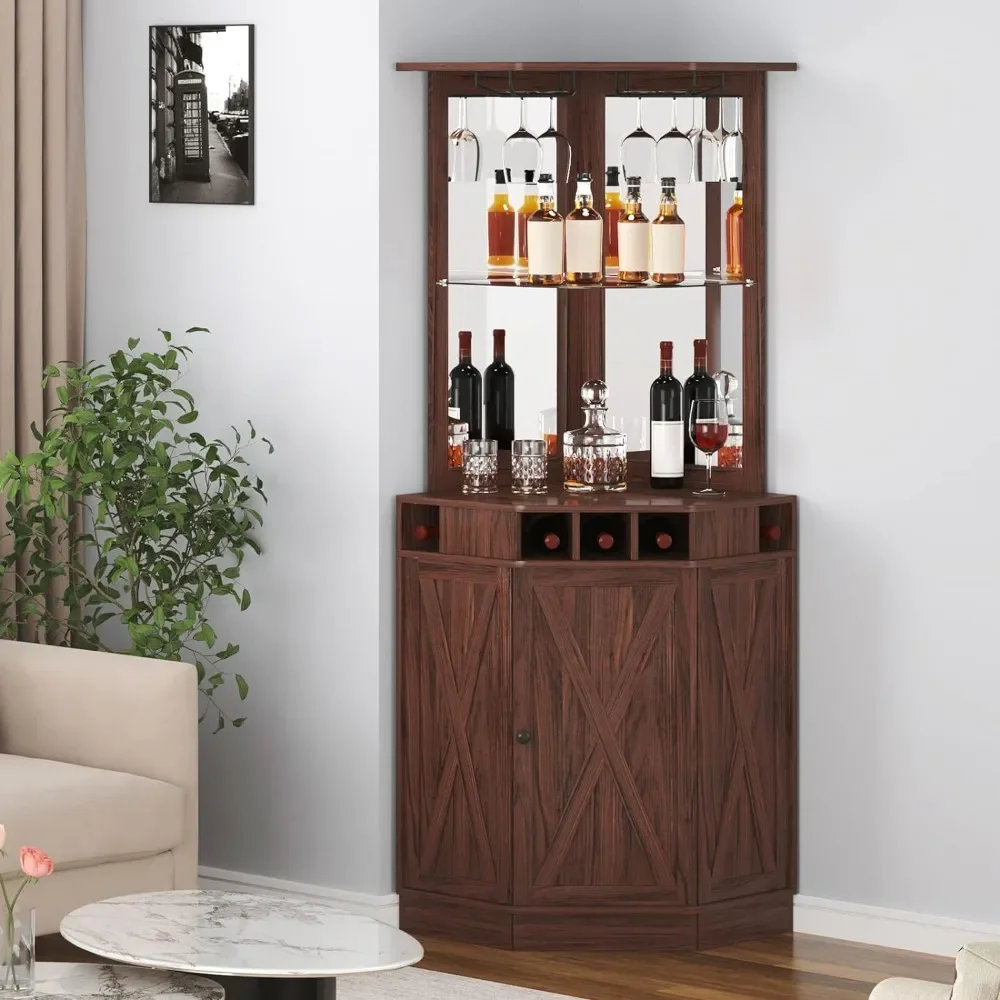 Mobile da Bar industriale ad angolo, tavolo da vino per liquori e bicchieri, credenza mobile da Buffet con supporto in vetro, mobile da Bar