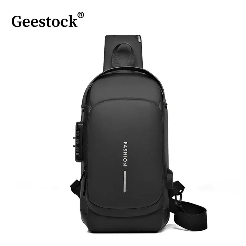 Geestock Torba na ramię z zabezpieczeniem przed kradzieżą dla kobiet i mężczyzn Wielofunkcyjna torba na ramię z ładowaniem USB Torba podróżna na ramię Torba na klatkę piersiową