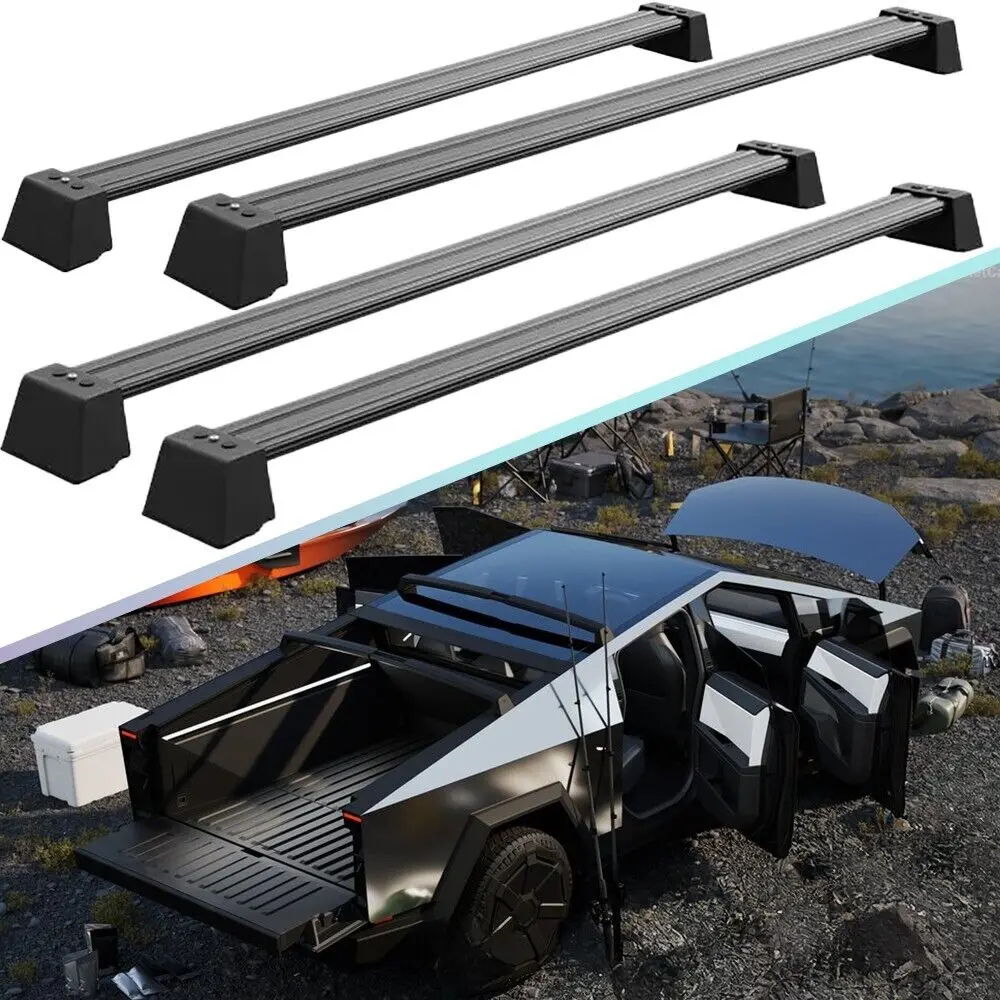 4Pc 블랙 루프 레일 랙 크로스바 액세서리 Tesla Cybertruck 2024 2025에 적합