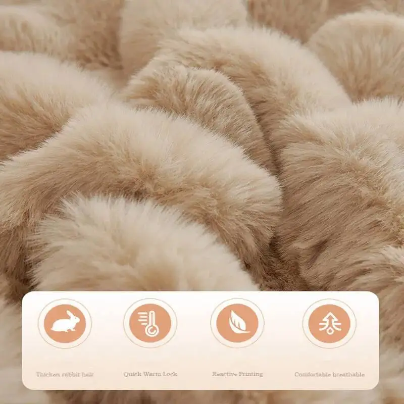 Winter Rabbit Plush Towel Cover Solid Thick Anti Slip Couch Cushion Living Room Multi-Purpose Sofa Blanket For Office