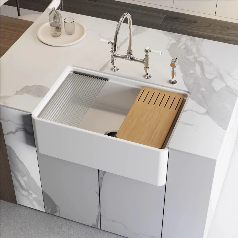 

American retro ceramic sink large single slot under the counter basin kitchen home semi-embedded large pool integrated