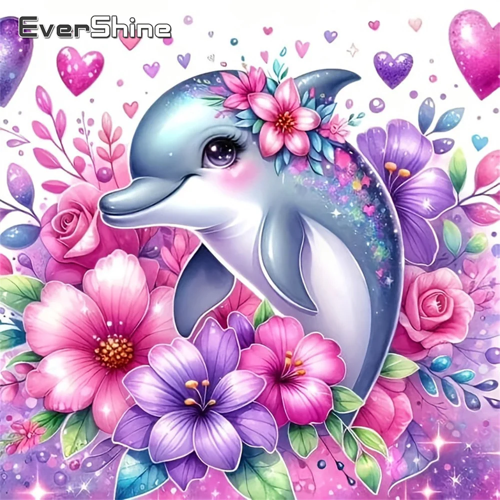 Evershine Animal Diamond Mosaic Animal Painting Dolphin DIY Acrylic Craft Supplies Embroidery Lily Flower Child Gift
