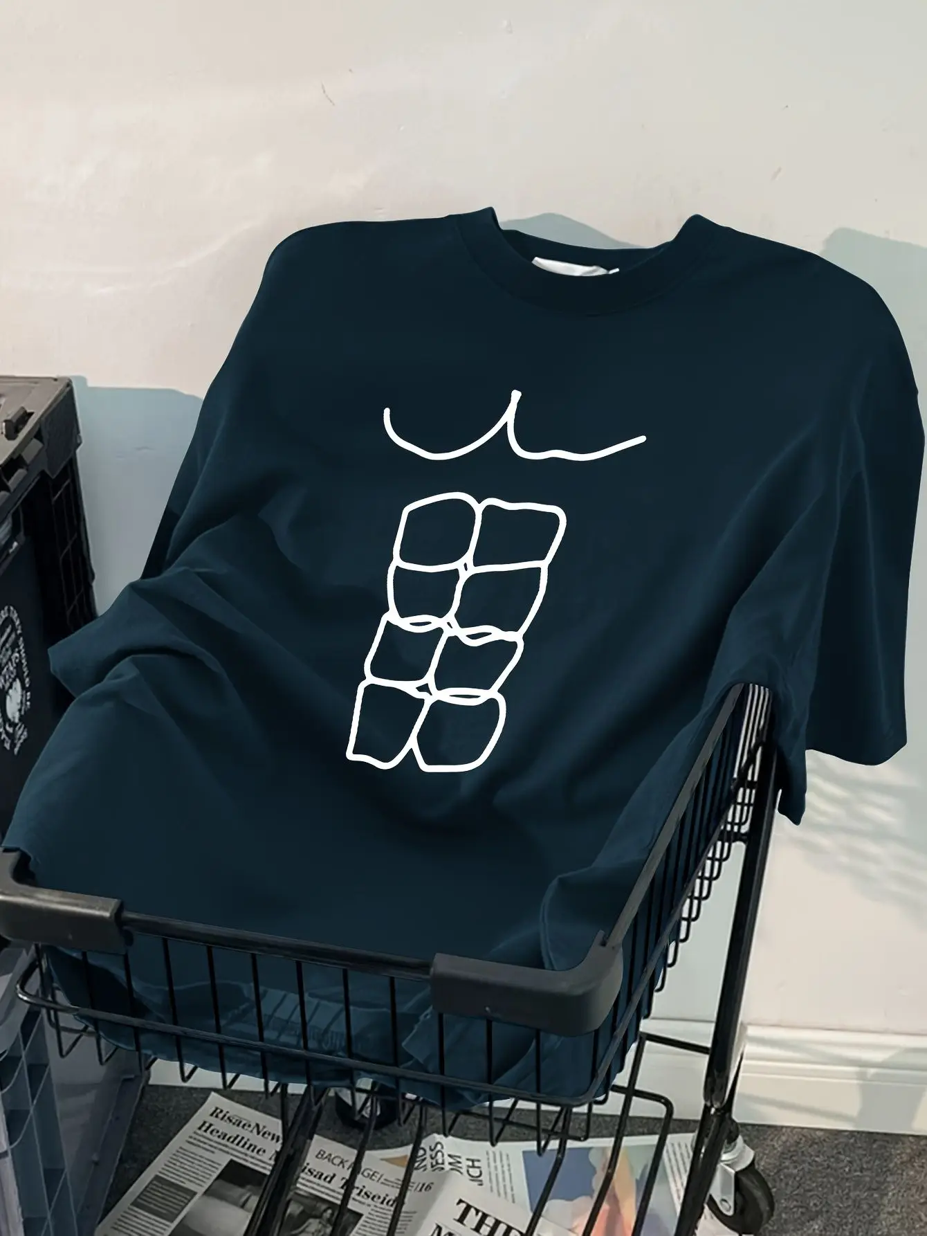 Funny Abs Printed T-shirt Minimally Designed Women's Home Clothing with Simple Lines Large Size Women's Men's Round Neck T-shirt