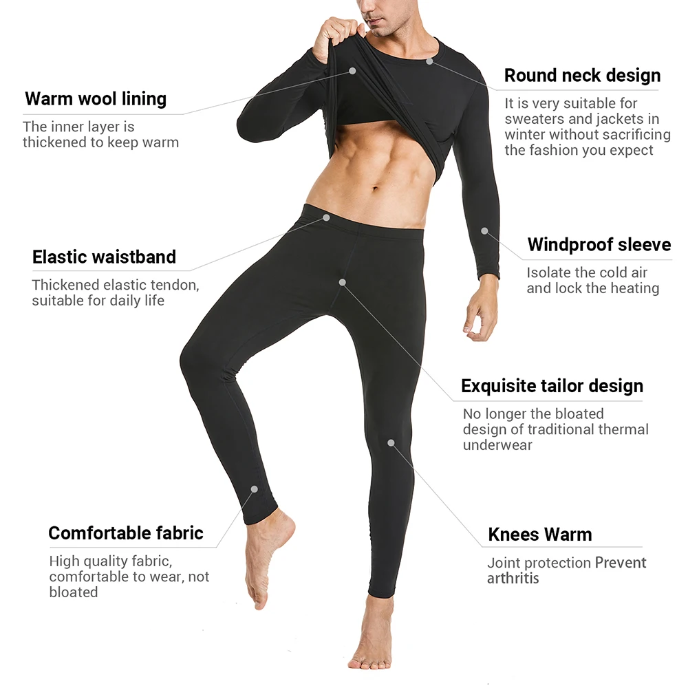 Thermal Underwear Set Men Winter Clothes Thermal Shirt Tights Round Neck Thin Slim Fit Long Sleeve T-shirt Long Johns Suit