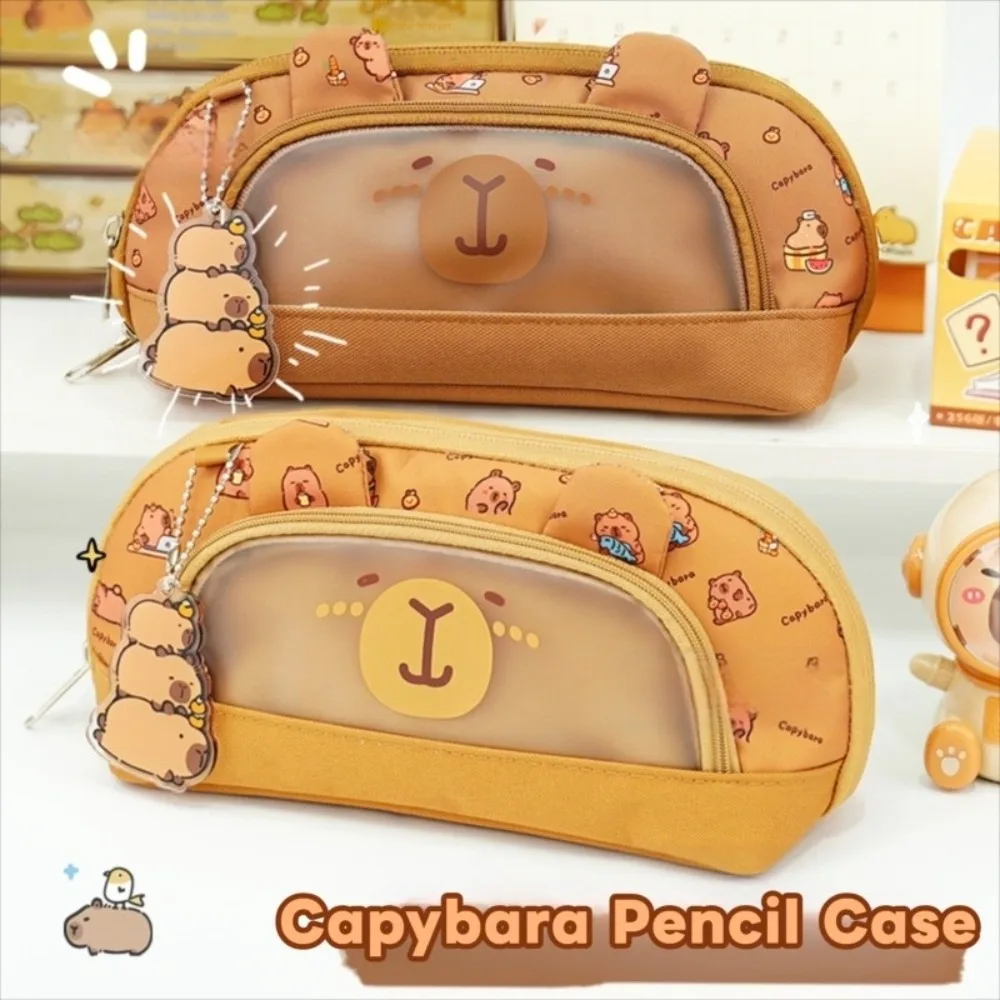 Kawaii Animal Capybara Pencil Case Large Capacity Desktop Storage Stationery Pencil Bag Portable Cute Pendant