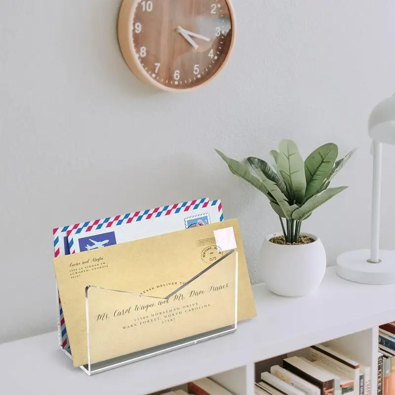 Mail Organizer Acrylic Desk Letter Holder Clear Mail Letter Organizer Desktop File Envelope Storage Rack Acrylic Mail Holder