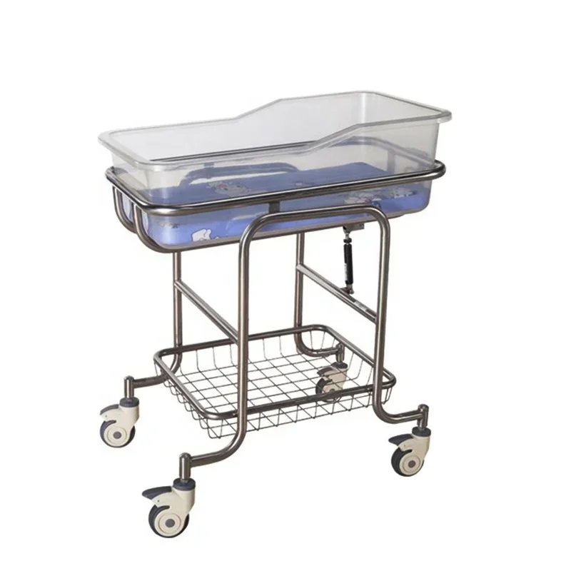 Coating Baby Infant Bed Baby Cot Baby Trolley With Wheels Hospital Stainless Steel