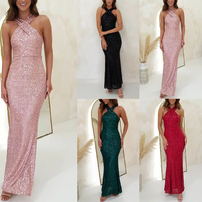 

Sequin Women's Dresses Sexy Tight Backless Long Dresses Shiny Party Maxi Dress for Women Sleeveless Elegant Dress