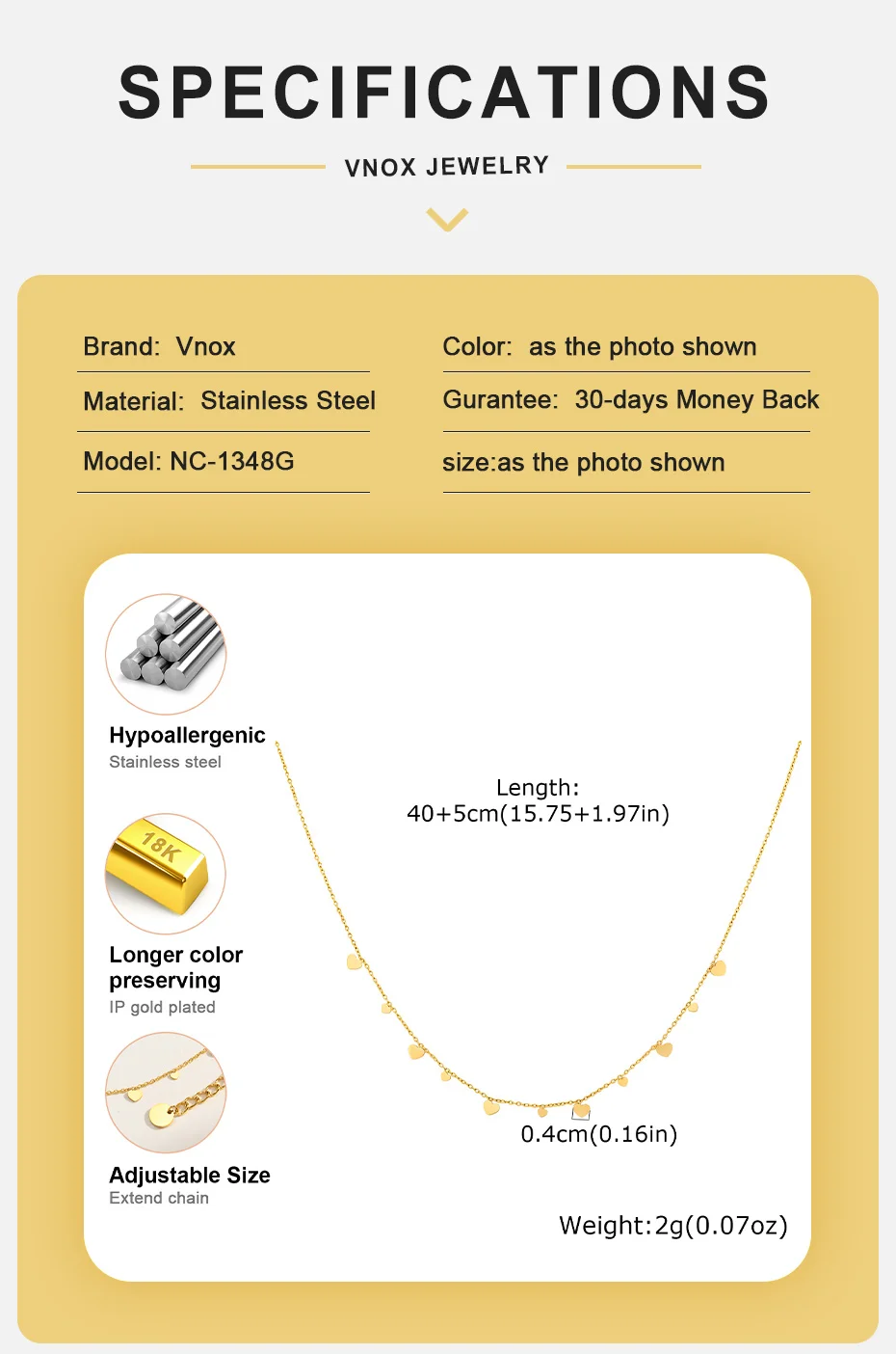 Vnox Minimalistische 18K PVD-vergoldete Herz-Halsketten für Damen, Edelstahl-Choker, Schlüsselbein-Kette, Party- und Alltagsschmuck – Detail 4