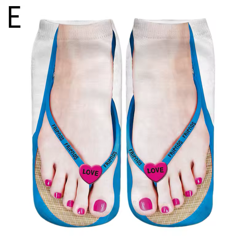 1 Pair 3D Printing Pattern Flip Flop Socks Funny Socks for Women Flip-flop Ankle Socks Low Cut Floor Socks Hosiery Novelty Gifts - Image 10