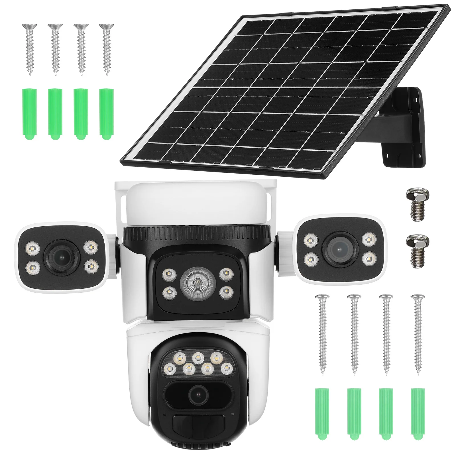 كاميرا مراقبة تعمل بالطاقة الشمسية 3 عدسات خارجية لاسلكية واي فاي 360 °   كاميرا مراقبة بالطاقة الشمسية للرؤية الليلية في الهواء الطلق