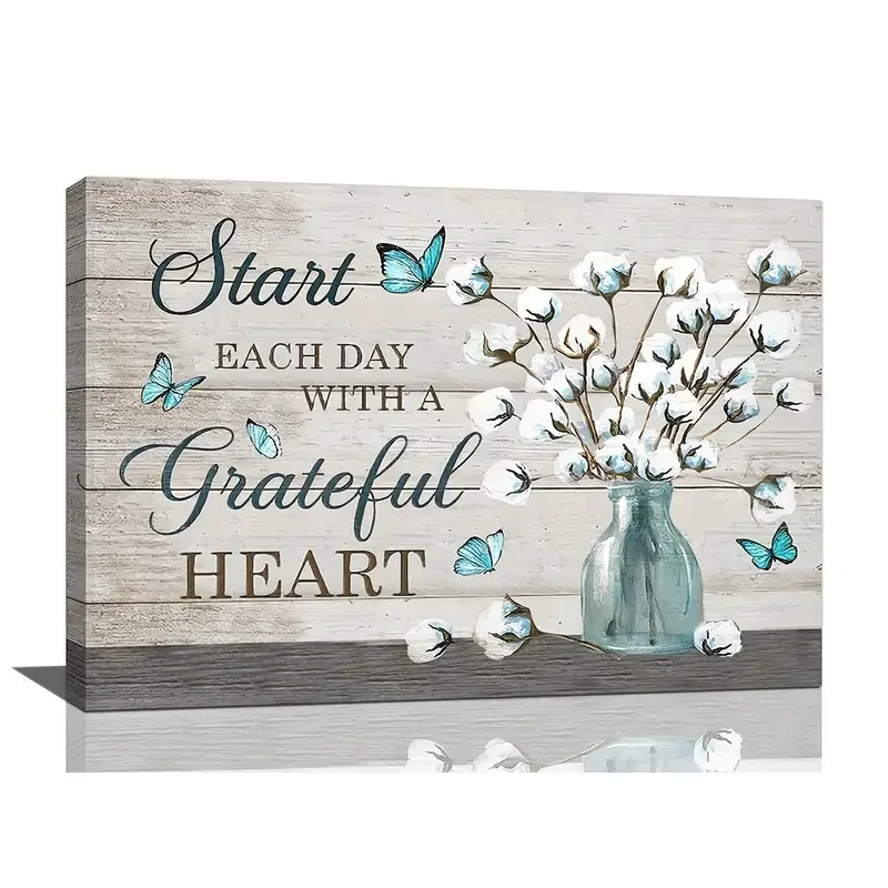 صورة زهرة قطنية ريفية لديكور الحمام ، فن جداري لمزرعة المنزل بدون إطار ، رسم ريفي ، اقتباس ملهم ، 1: 1000