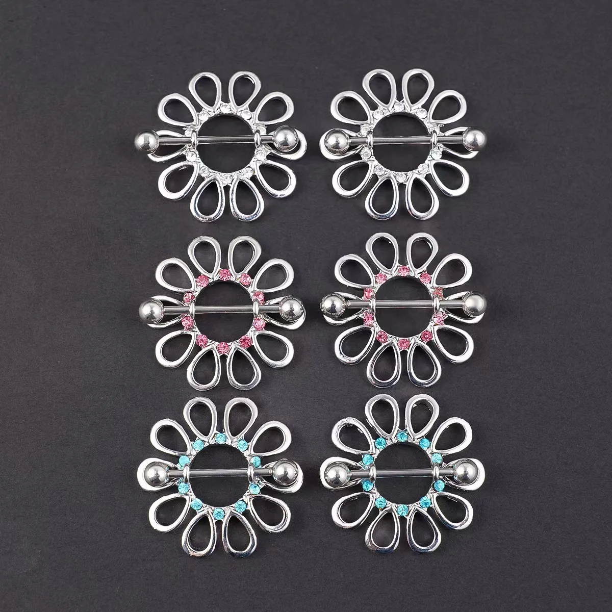 موضة جديدة الفولاذ المقاوم للصدأ الدانتيل شكل خاتم الثدي الهيب هوب متعددة الألوان الثدي الأظافر جسم الإنسان مثير ثقب المجوهرات #1