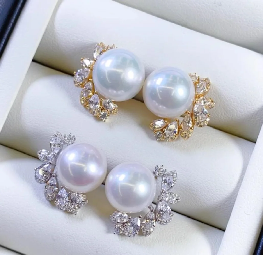 

S925 pure silver gorgeous and exquisite pearl earrings AAA10-11mm11-12mm natural South Sea pearl earrings