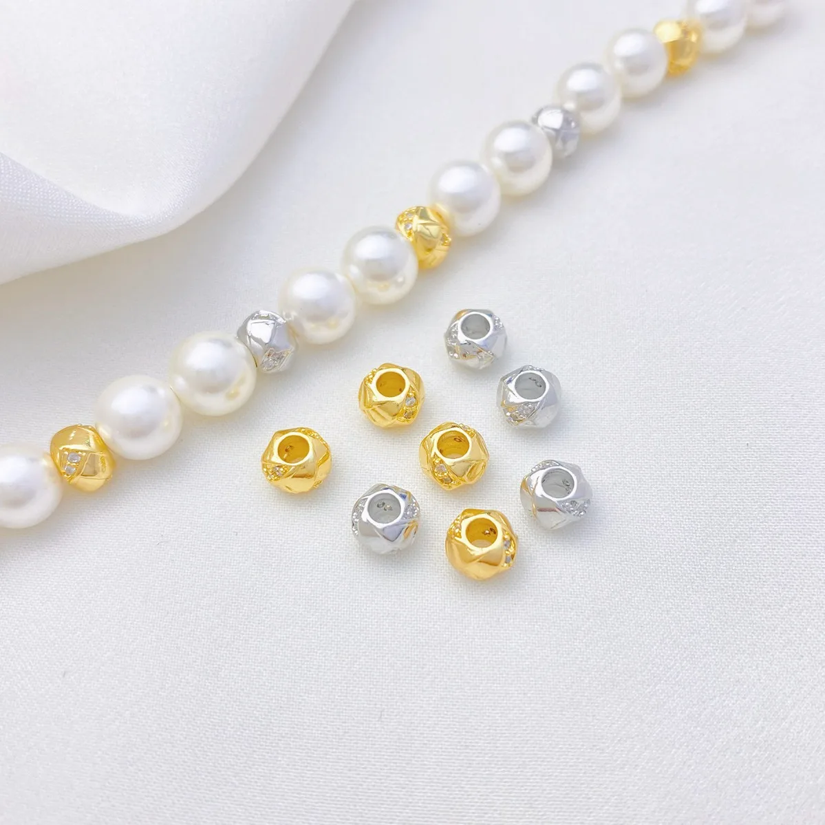 18K Gold Plated Color Retention Zircon Faceted Large Hole Spacer Beads DIY Bracelet Necklace Jewelry Making Supplies