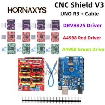 Máquina de grabado CNC Shield V3, impresión 3D + 4 Uds., placa de expansión de controlador DRV8825 o A4988 para Arduino + UNO R3 con Cable USB