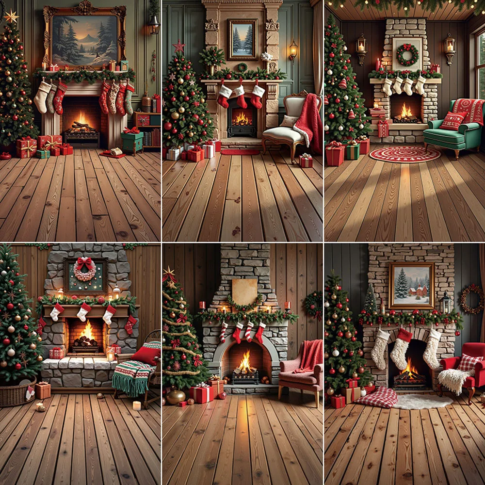 

MOON.QG Christmas Background Photography Xmas Village Brick Fireplace Photocall Backdrop Child Photographic Studio Accessories