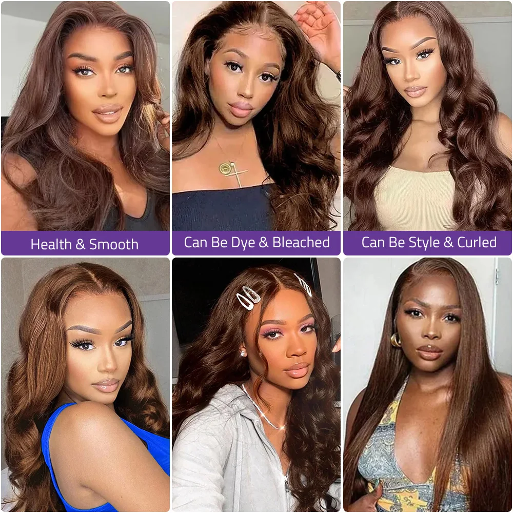チョコレートブラウン 13x6 HDレースフロントボディウェーブウィッグ 36インチ ダークブラウン 13x4 レースフロント人毛ウィッグ ブラジル産 女性用