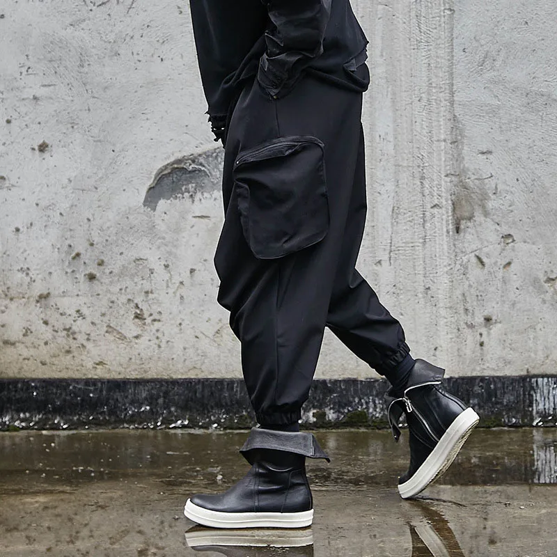 Spring New Men\'s Trend Casual Bottoming Ninth Elastic Loose Straight High Waist Pants