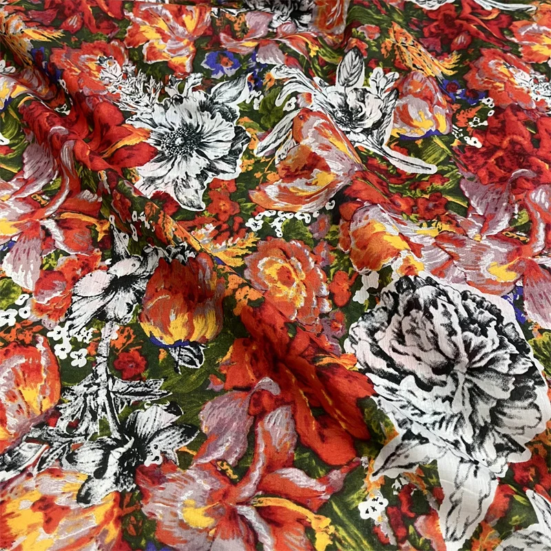 

Floral Printed 3D Jacquard Silk-like Cotton Linen Blend Natural Textured Lightweight Designer Fabric Summer Dress Evening Gowns